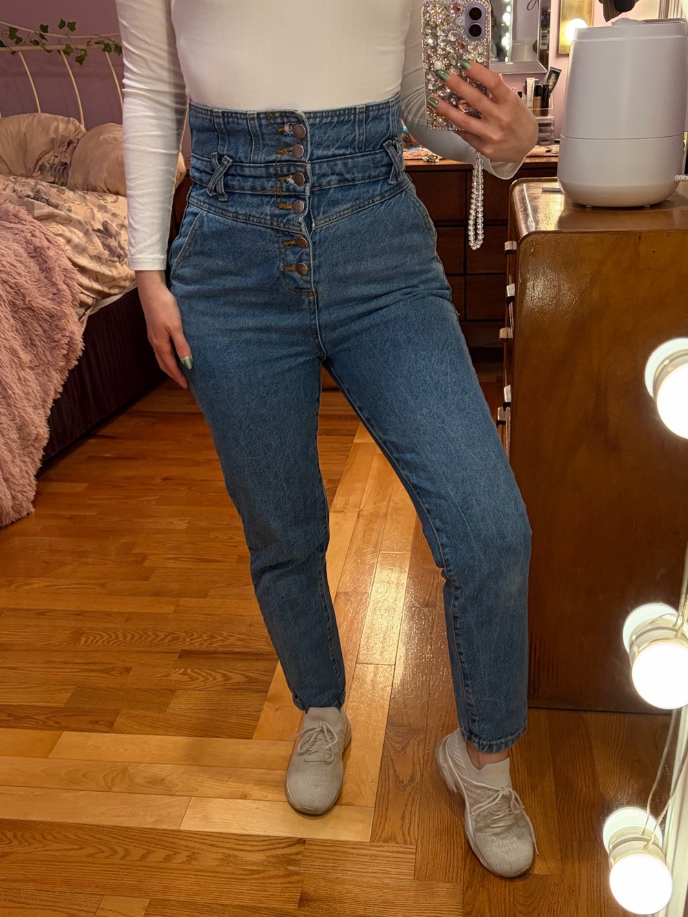 Nasty Gal Corset Waist High Rise Mom Jeans